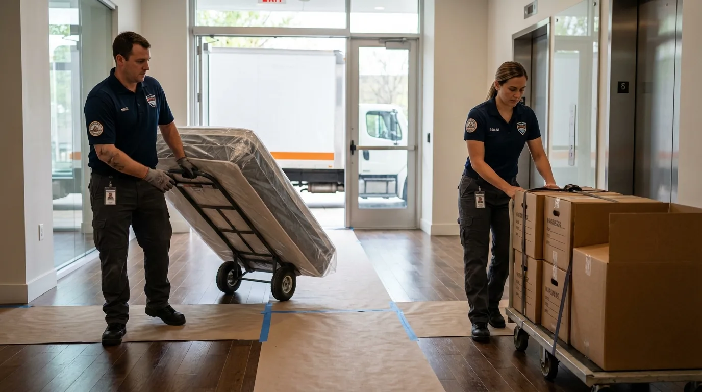 Professional apartment movers loading elevator in Lisbon Falls, ME